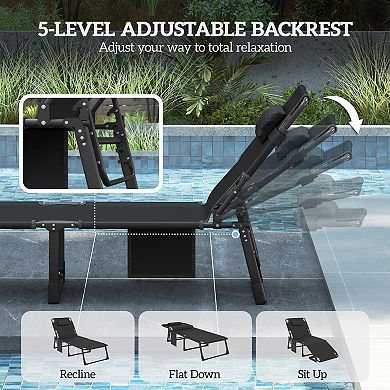 Outsunny Folding Chaise Lounge Chair Outdoor Set of 2 w/ Cushion
