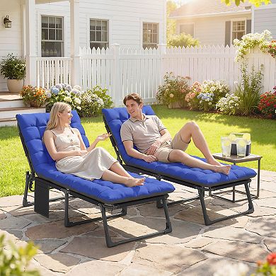 Outsunny Folding Chaise Lounge Chair Outdoor Set of 2 w/ Cushion
