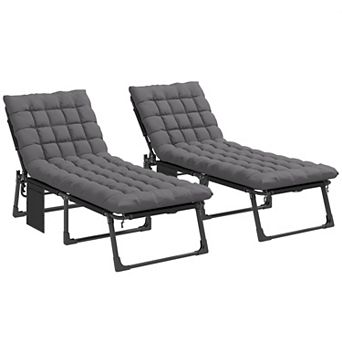 Outsunny Folding Chaise Lounge Chair Outdoor Set of 2 w/ Cushion