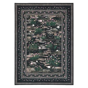 Floral Living Room Bedroom Rugs, Washable Large Non-Slip Accent Dining Room Rug