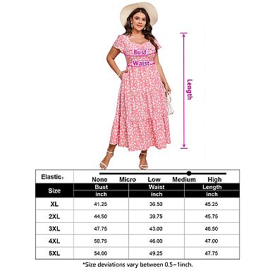 Women's Plus Size Short Sleeve Floral Dress with Pockets