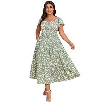 Women's Plus Size Short Sleeve Floral Dress with Pockets