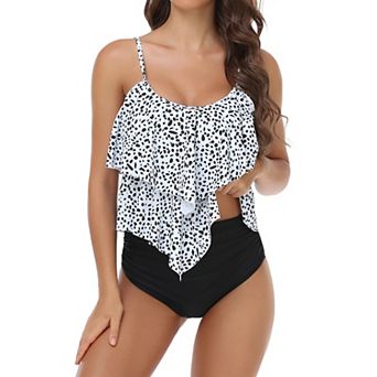 Women's Ruffled Layered Tankini Swimsuit High Waisted Bottom Two Piece Bathing Suit