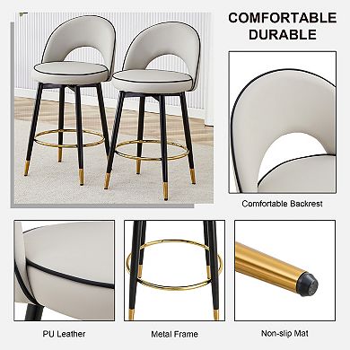 KWPZQEB Modern PU Comfortable Upholstered Bar Chair with Metal Legs, Set of 2