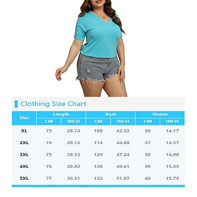 Women's Plus Size Solid V-Neck Short Sleeve Tee Casual Loose Fit Basic T-Shirt