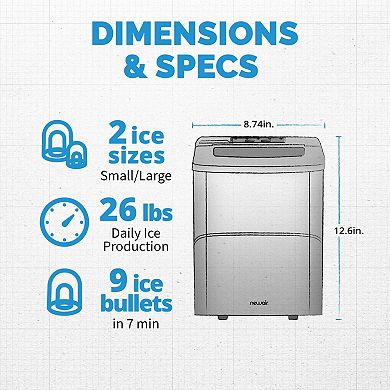 Newair 26 lbs. Countertop Ice Maker, Portable and Lightweight, Large or Small Ice Size