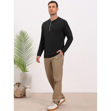Men's Henley T-Shirts Long Sleeve Casual Button Cotton Pullover Tee Shirt