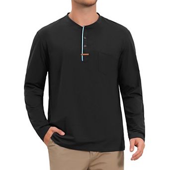 Men's Henley T-Shirts Long Sleeve Casual Button Cotton Pullover Tee Shirt