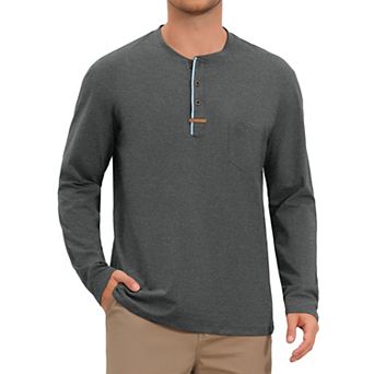 Men's Henley T-Shirts Long Sleeve Casual Button Cotton Pullover Tee Shirt