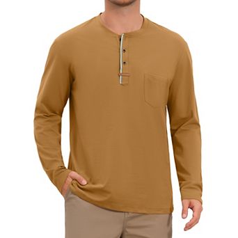 Men's Henley T-Shirts Long Sleeve Casual Button Cotton Pullover Tee Shirt