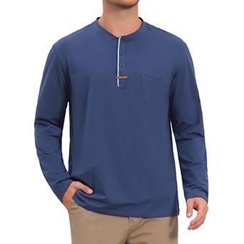 Men's Henley T-Shirts Long Sleeve Casual Button Cotton Pullover Tee Shirt