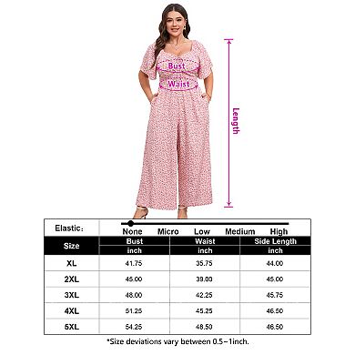 Women's Plus Size Square Neckline And Short Sleeves Jumpsuit Romper