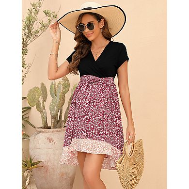 Women's Maternity Short Sleeve V-Neck High Waist Dress