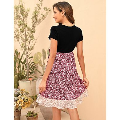 Women's Maternity Short Sleeve V-Neck High Waist Dress