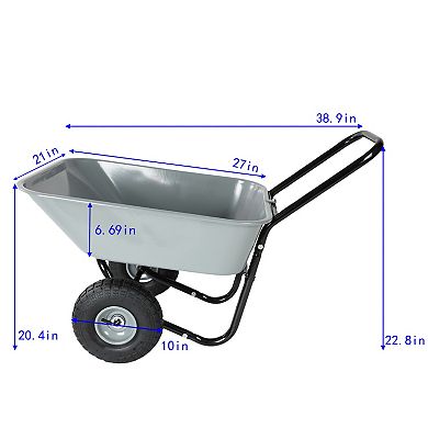 KWPZQEB Garden Cart, 2 Wheeled Pneumatic Tire Tools Cart