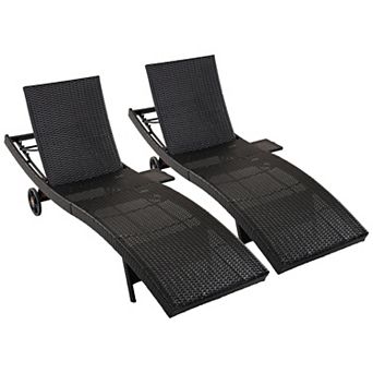 80 in.Outdoor Wicker Chaise Lounge Chairs with Adjustable Backrest and Rolling Wheels (2-Pack)