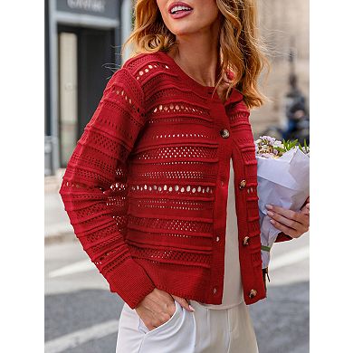 Women's Long Sleeve Cardigan Lightweight Cropped Button Front Sweater