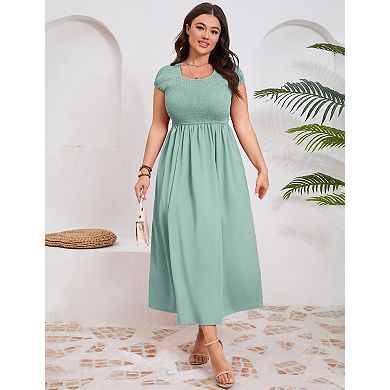 Women's Plus Size Short Sleeve Crewneck Swing Dress
