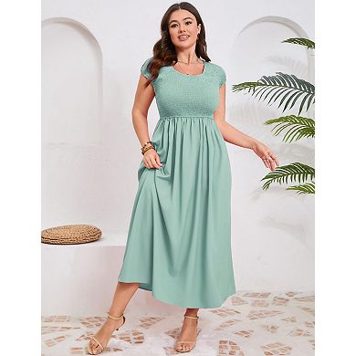Women's Plus Size Short Sleeve Crewneck Swing Dress