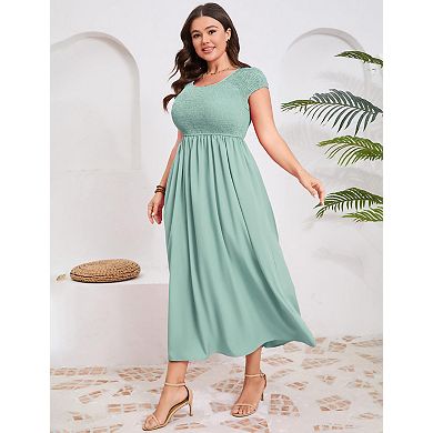 Women's Plus Size Short Sleeve Crewneck Swing Dress