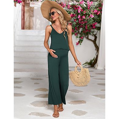 Women's Maternity Sleeveless Pants Romper V-Neck Jumpsuit