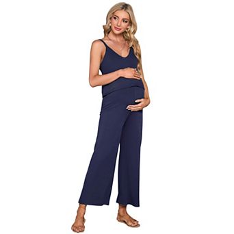 Women's Maternity Sleeveless Pants Romper V-Neck Jumpsuit