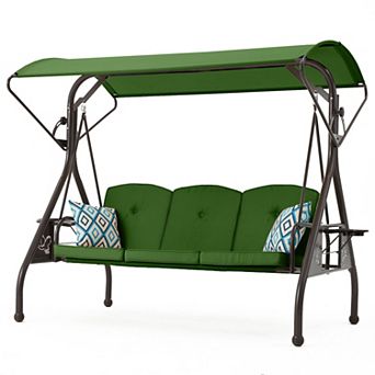 3-Seat Patio Porch Swing with Canopy Stand and Pillow Glider Chair Swing Bed for Backyard