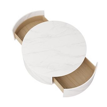 33.47" Round Marble Round Storage Coffee Table, White Sintered Stone Drum Storage Center Table