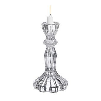 Vintage Crystal Candle Holder, Glass Tealight Holder 3.15x3.15x6.3 Inch, Large Ribbed Column