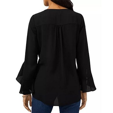 Women's Blouse Ruffle 3/4 Sleeve Tops V Neck Solid Color Business Casual Blouses Shirts