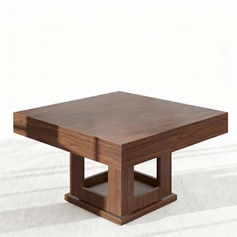 Brown Rustic Square Coffee Table with Cat House & Storage