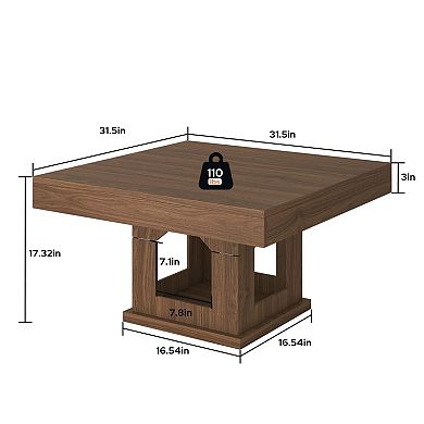 Brown Rustic Square Coffee Table with Cat House & Storage