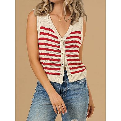 Women Knit Vest Tops Striped Sweaters Button Down Shirt Casual Sweaters Vest