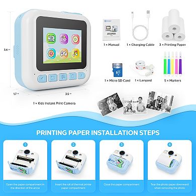 Contixo Kids Instant Print Camera with 3 Rolls of Paper & 32GB Card, 1080P, Ages 312, boys girls