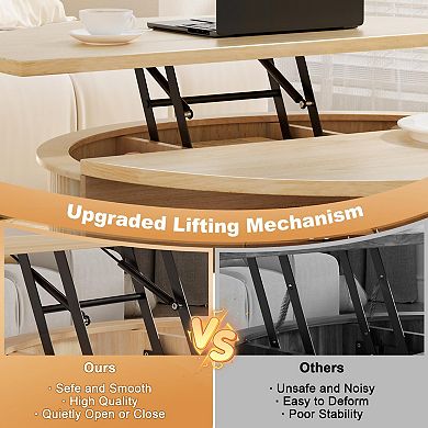 Round Lift-Top Coffee Table with Storage, Mid-Century Modern Design