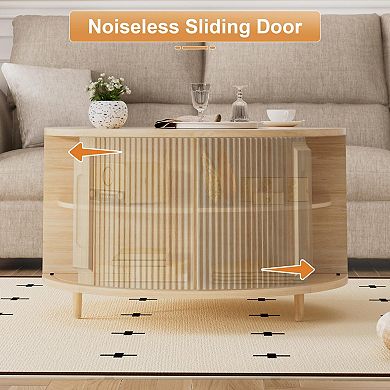 Round Lift-Top Coffee Table with Storage, Mid-Century Modern Design