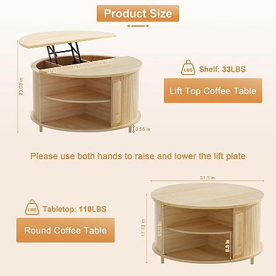 Round Lift-Top Coffee Table with Storage, Mid-Century Modern Design