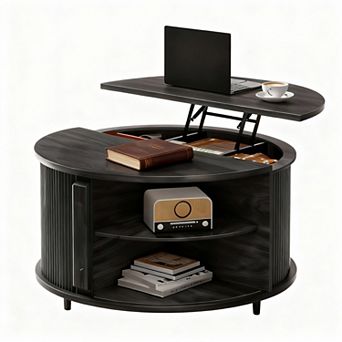 Round Lift-Top Coffee Table with Storage, Mid-Century Modern Design