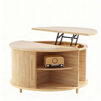 Round Lift-Top Coffee Table with Storage, Mid-Century Modern Design
