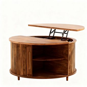 Round Lift-Top Coffee Table with Storage, Mid-Century Modern Design