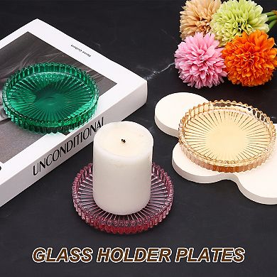 2 Pcs Candle Holder Plates, 4" Round Glass Candle Tray