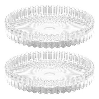 2 pc Candle Holder Plates, 4" Round Glass Candle Tray
