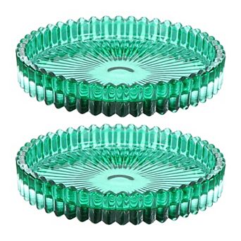 2 pc Candle Holder Plates, 4" Round Glass Candle Tray