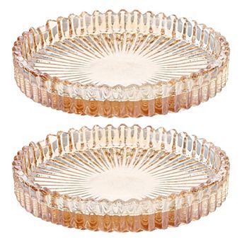 2 pc Candle Holder Plates, 4" Round Glass Candle Tray