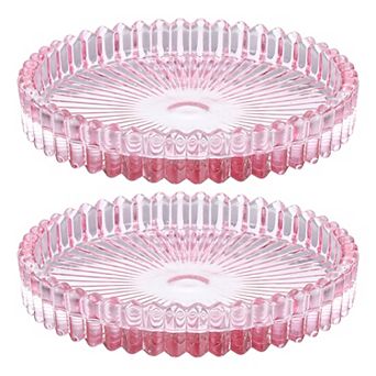 2 pc Candle Holder Plates, 4" Round Glass Candle Tray