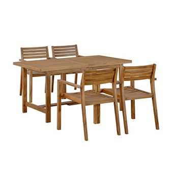 5 pc Outdoor Acacia Wood Outdoor Dining Set with Umbrella Hole,Suitable for Patio