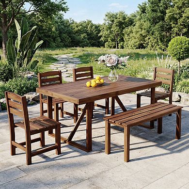 6-Piece Outdoor Acacia Wood Outdoor Dining Set for Patio