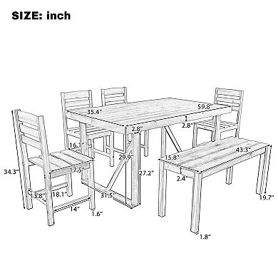 6-Piece Outdoor Acacia Wood Outdoor Dining Set for Patio