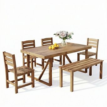 6 pc Outdoor Acacia Wood Outdoor Dining Set for Patio