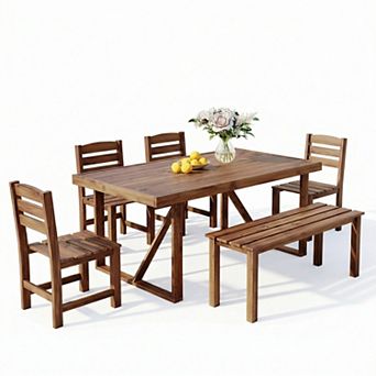 6 pc Outdoor Acacia Wood Outdoor Dining Set for Patio